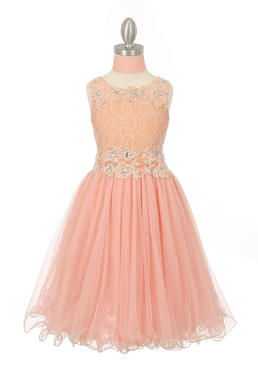 Rhinestone Lace Flower Girl Dress with Peekaboo Waist - The Dress Outlet Cinderella Couture