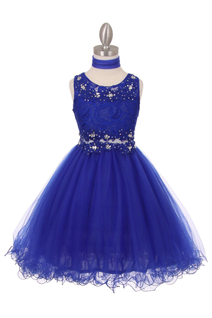 Rhinestone Lace Flower Girl Dress with Peekaboo Waist - The Dress Outlet Cinderella Couture