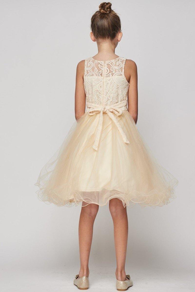 Rhinestone Lace Flower Girl Dress with Peekaboo Waist - The Dress Outlet Cinderella Couture