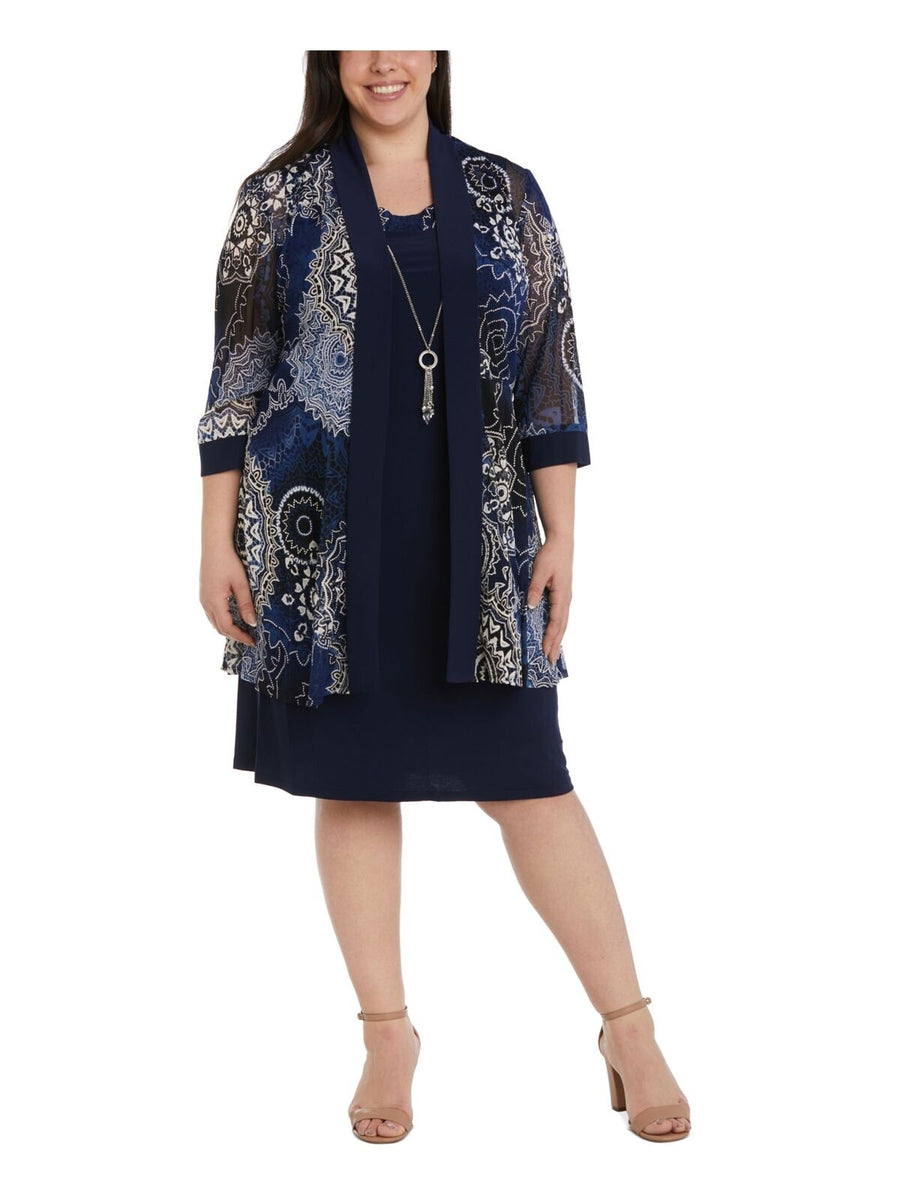 Navy 18W R&M Richards 7883W Short Print Jacket Cocktail Dress