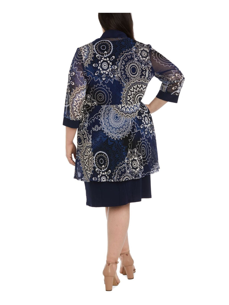 Navy 18W R&M Richards 7883W Short Print Jacket Cocktail Dress