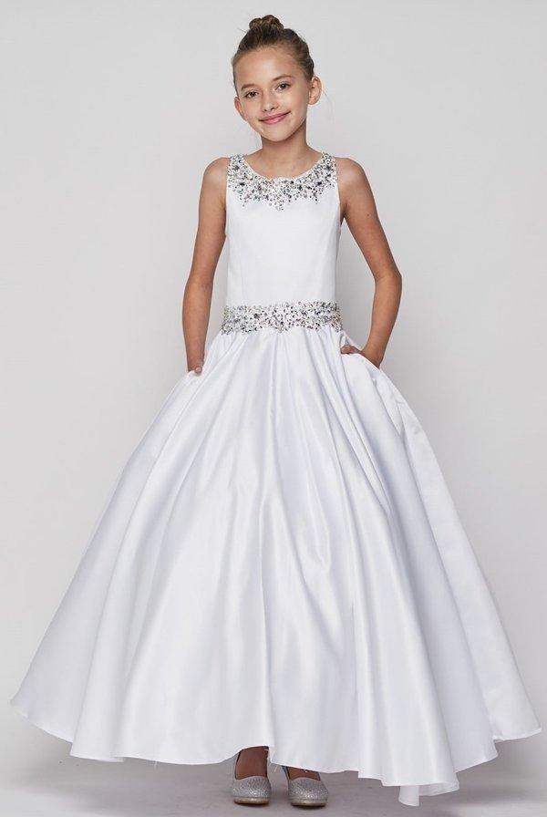 Satin and Sequin Ball Gown Flower Girl Dess - The Dress Outlet Cinderella Couture