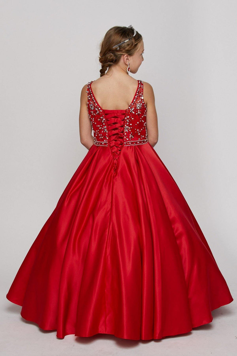 Satin and Sequin Ball Gown Flower Girl Dress - The Dress Outlet Cinderella Couture