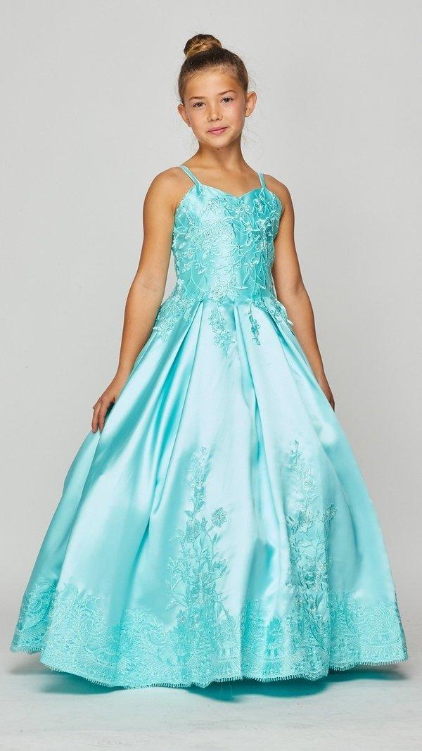 Satin Long Flower Girl Dress - The Dress Outlet