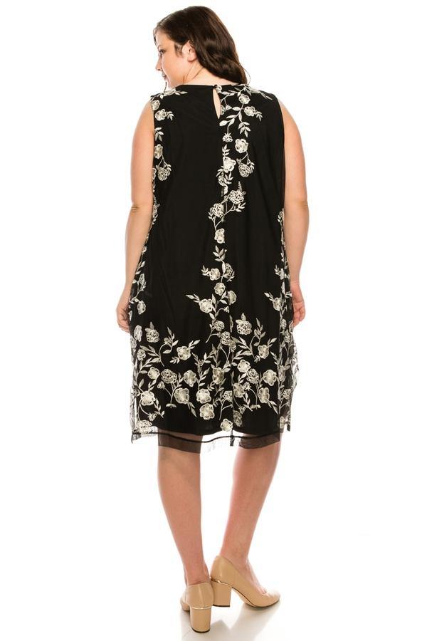 SD Collection Short Plus Size Floral Beaded Dress - The Dress Outlet