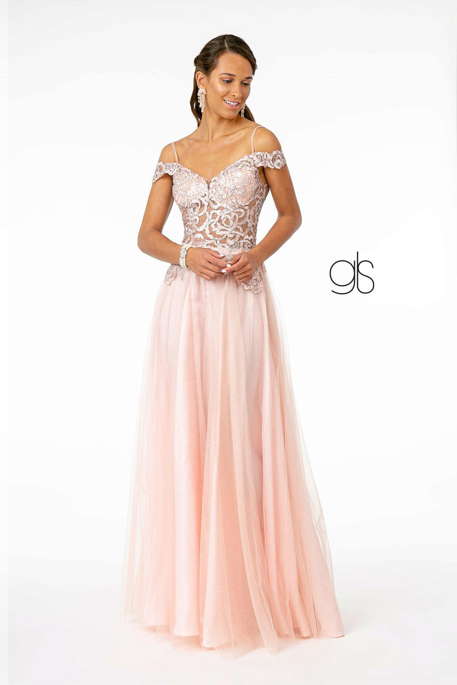 Sheer Bodice Mesh A-Line Long Prom Dress - The Dress Outlet Elizabeth K