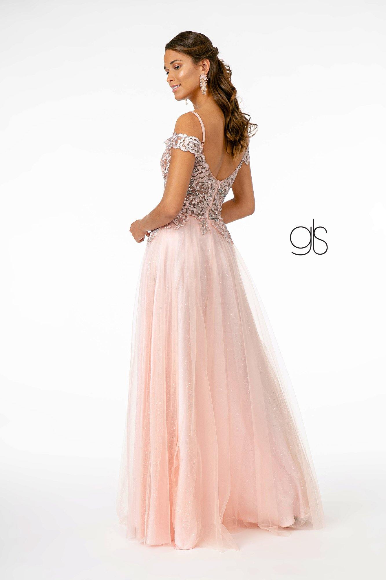 Sheer Bodice Mesh A-Line Long Prom Dress - The Dress Outlet Elizabeth K