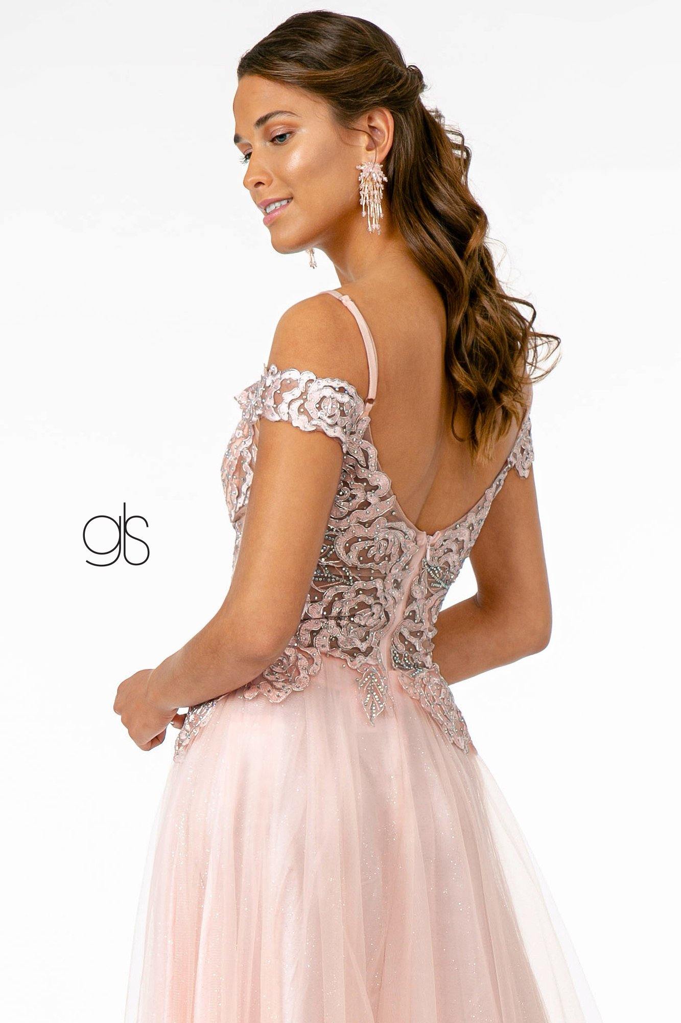 Sheer Bodice Mesh A-Line Long Prom Dress - The Dress Outlet Elizabeth K