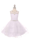 Short Beaded Illusion Neckline Flower Girl Dress - The Dress Outlet Cinderella Couture