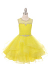 Short Beaded Illusion Neckline Flower Girl Dress - The Dress Outlet Cinderella Couture