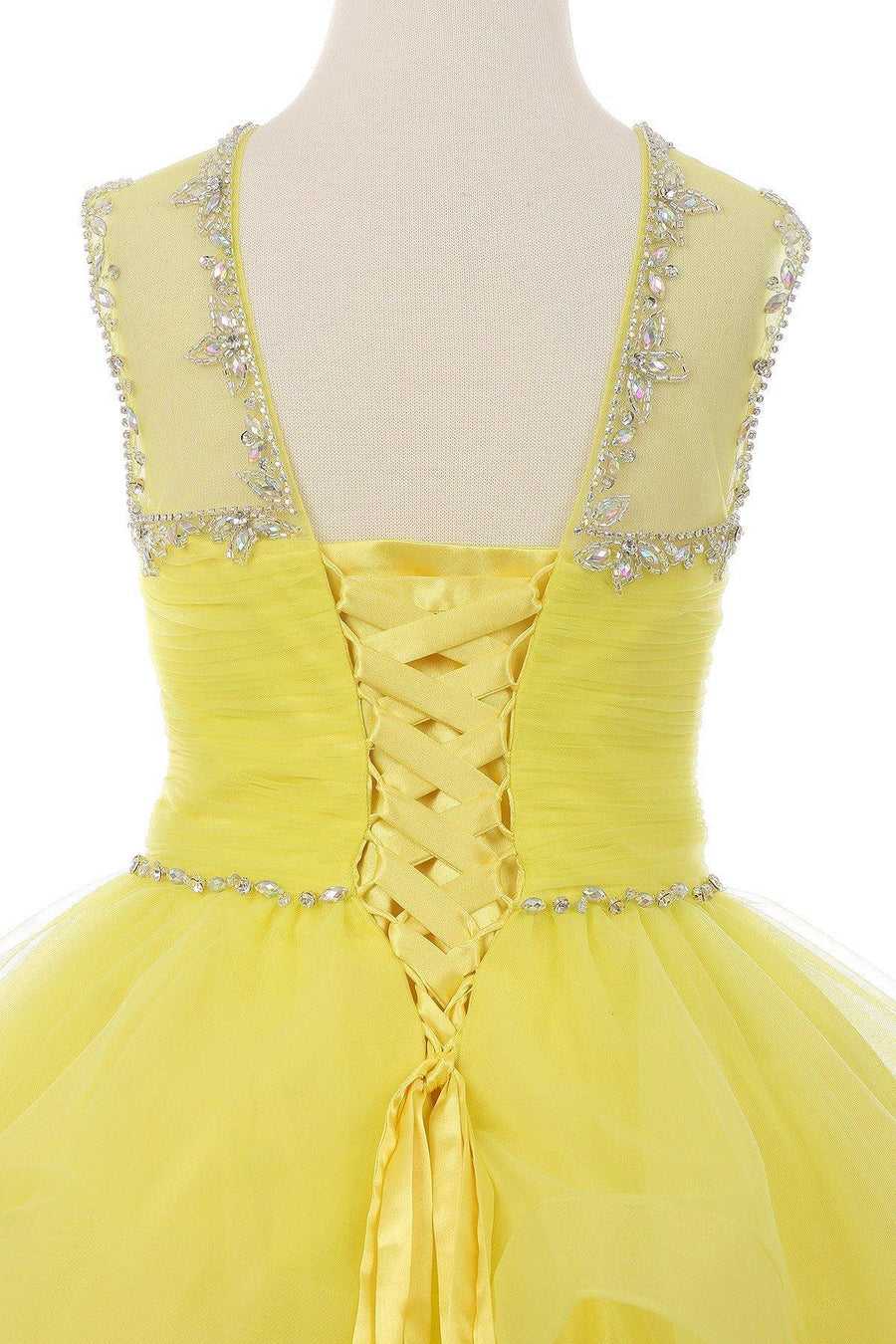 Short Beaded Illusion Neckline Flower Girl Dress - The Dress Outlet Cinderella Couture