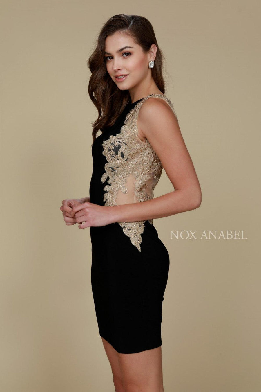 Short Beaded Prom Cocktail Dress Sexy Back - The Dress Outlet Nox Anabel