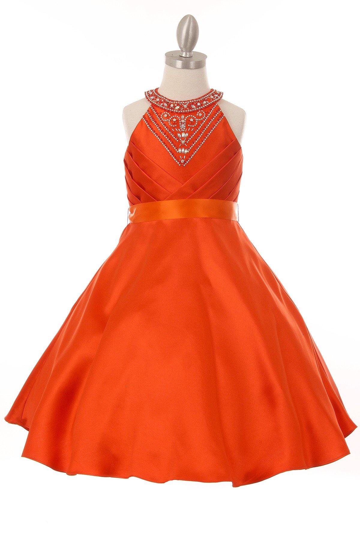 Short Beaded Satin Flower Girl Dress - The Dress Outlet Cinderella Couture