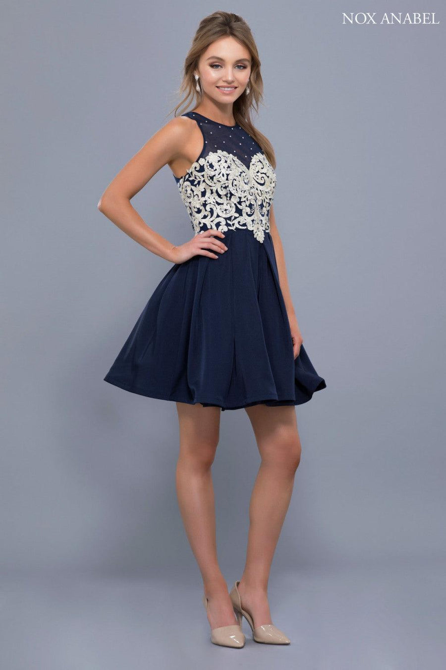 Short Embellished Formal Prom Homecoming Dress - The Dress Outlet Nox Anabel