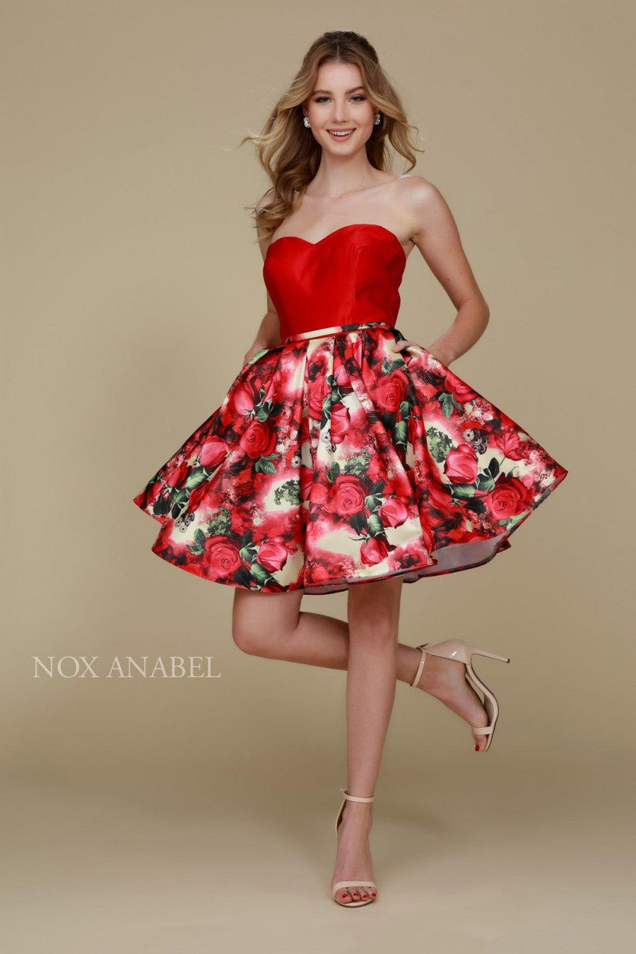 Short Floral Formal Prom Cocktail Dress - The Dress Outlet Nox Anabel