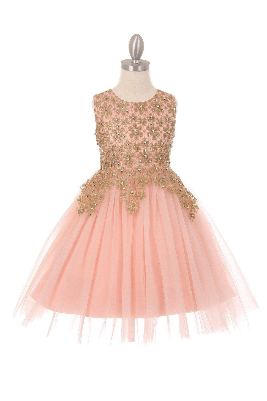 Short Gold Embroidered Gown Flower Girls Dress - The Dress Outlet Cinderella Couture