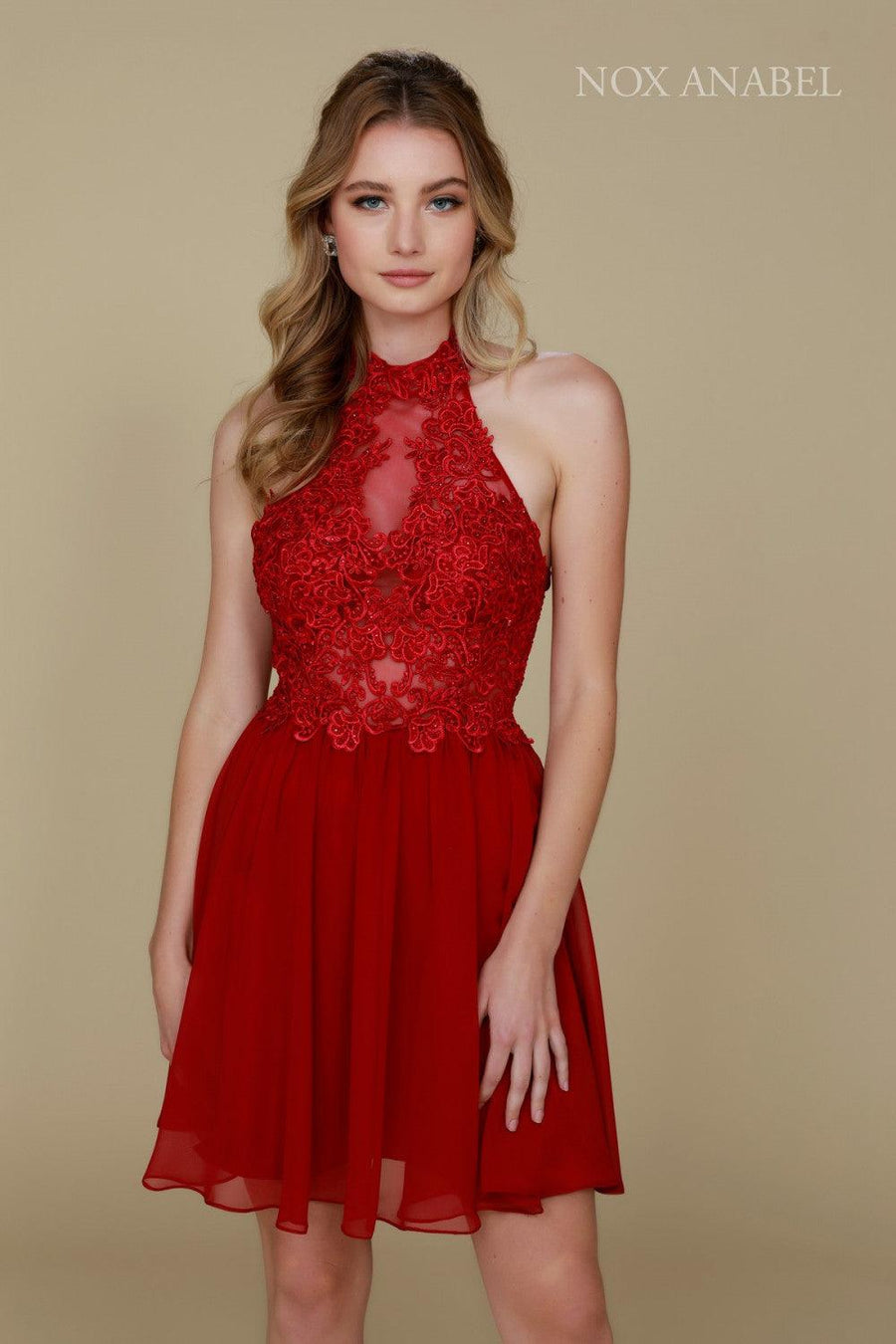 Short Halter Neck Formal Prom Cocktail Dress - The Dress Outlet Nox Anabel