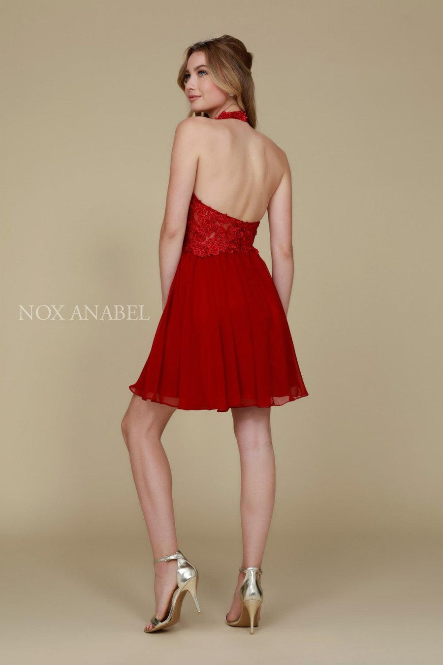 Short Halter Neck Formal Prom Cocktail Dress - The Dress Outlet Nox Anabel