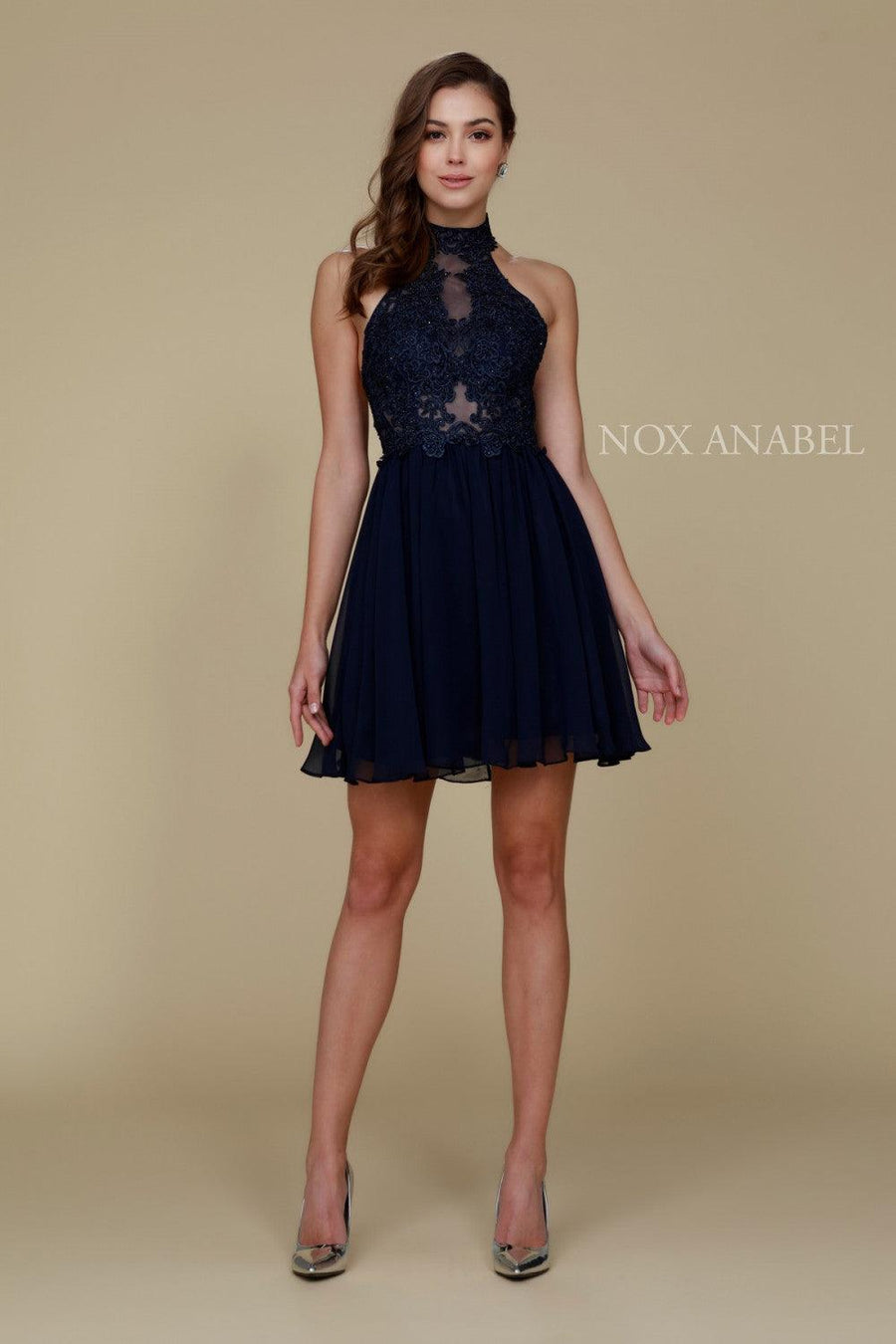 Short Halter Neck Formal Prom Cocktail Dress - The Dress Outlet Nox Anabel