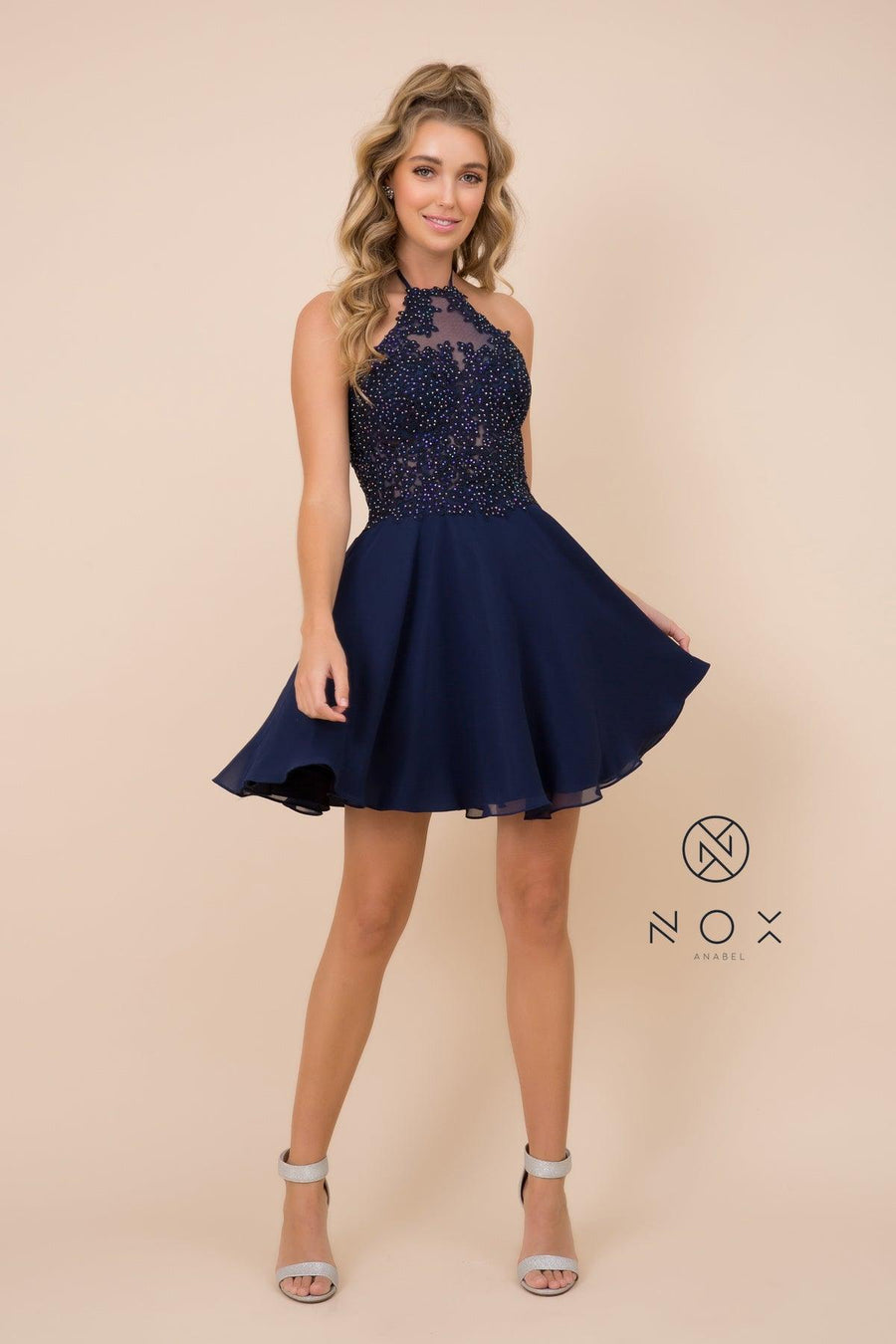 Short Halter Neck Homecoming Prom Dress - The Dress Outlet Nox Anabel