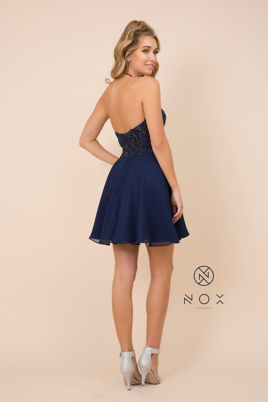 Short Halter Neck Homecoming Prom Dress - The Dress Outlet Nox Anabel