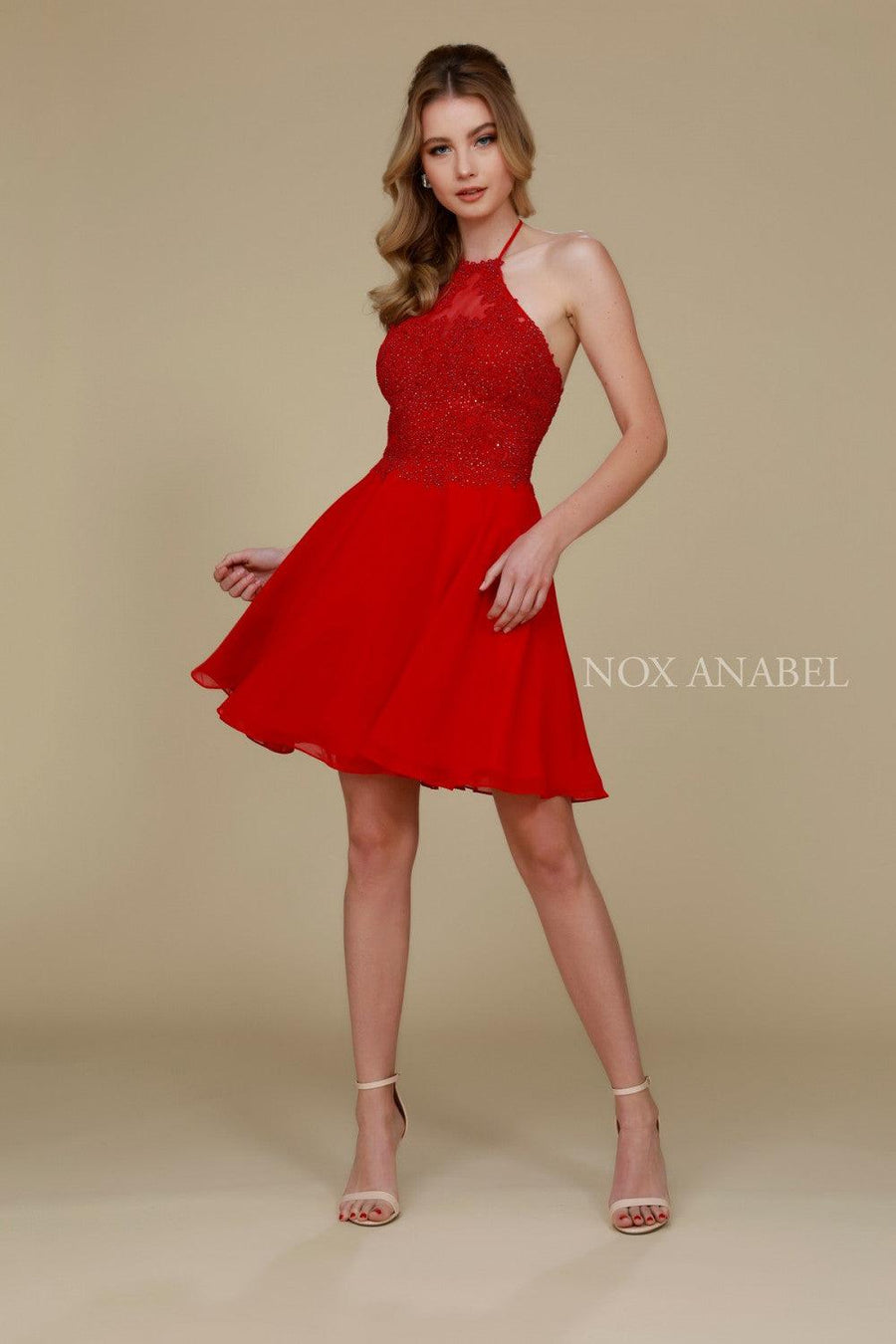 Short Halter Neck Homecoming Prom Dress - The Dress Outlet Nox Anabel