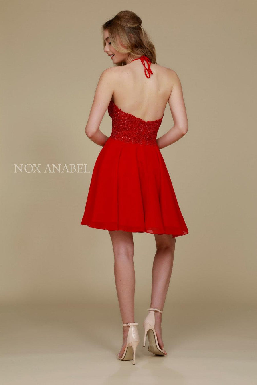 Short Halter Neck Homecoming Prom Dress - The Dress Outlet Nox Anabel