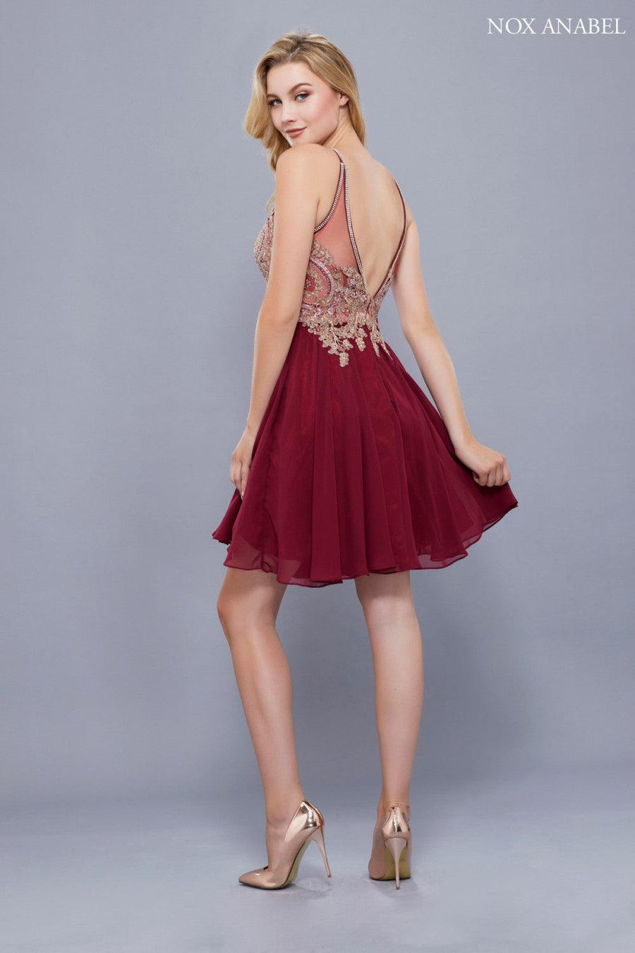 Short Halter Neck Keyhole Prom Cocktail Dress - The Dress Outlet Nox Anabel