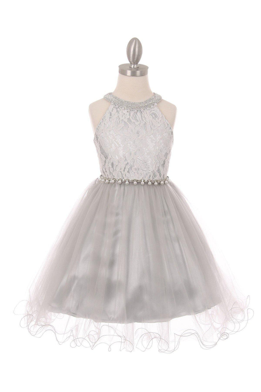 Short Halter Style Lace and Rhinestone Flower Girl Dress - The Dress Outlet Cinderella Couture