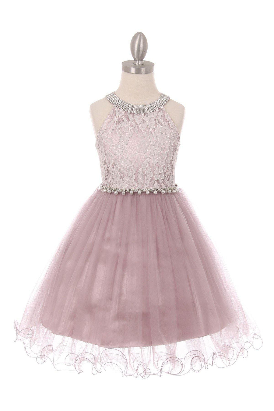 Short Halter Style Lace and Rhinestone Flower Girl Dress - The Dress Outlet Cinderella Couture