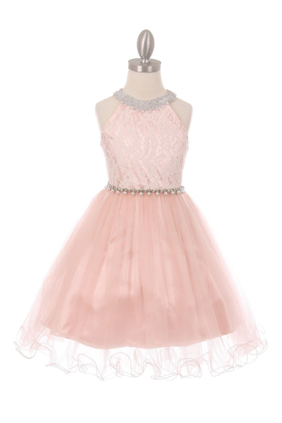 Short Halter Style Lace and Rhinestone Flower Girl Dress - The Dress Outlet Cinderella Couture