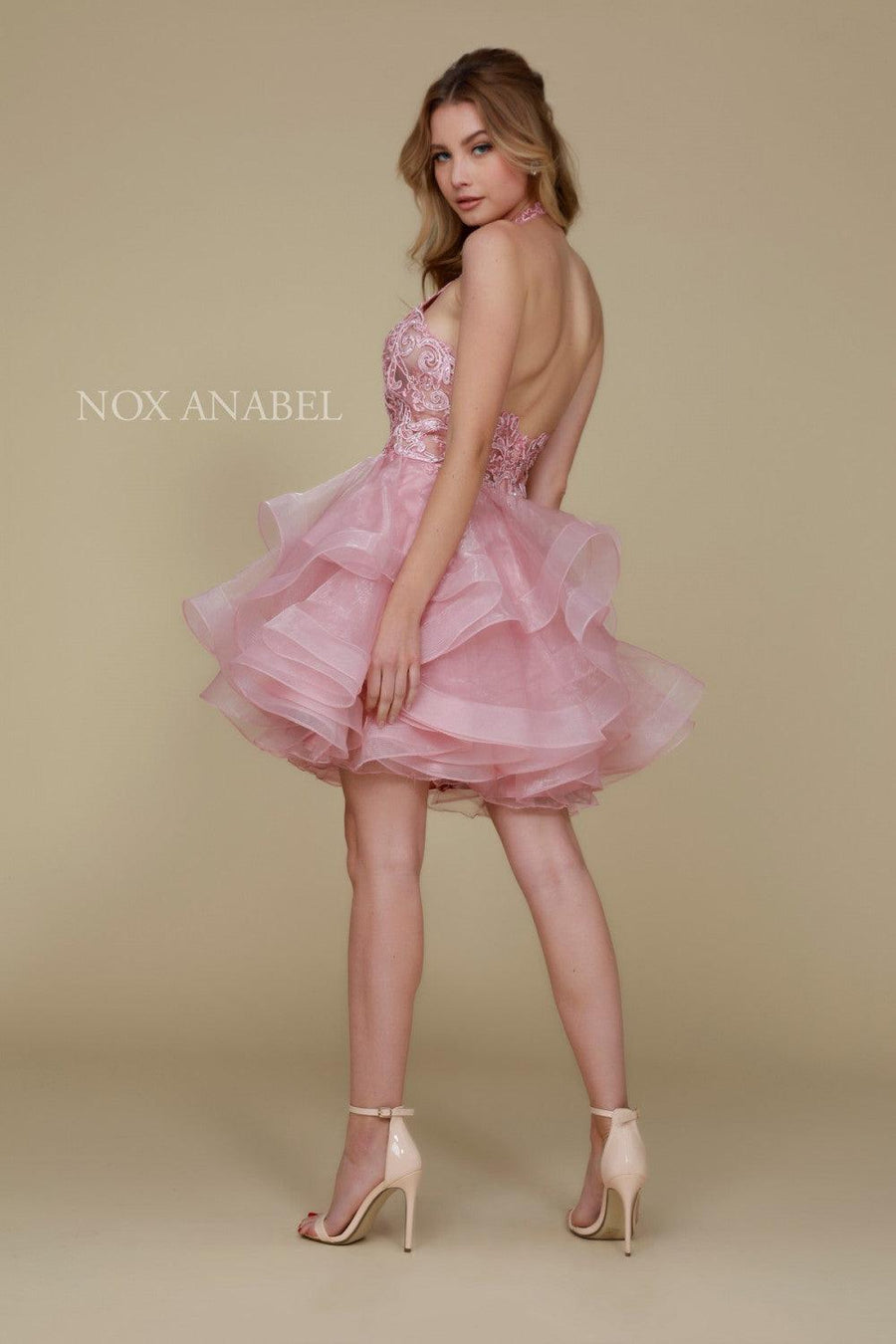 Short High Neck Tiered Prom Homecoming Dress - The Dress Outlet Nox Anabel