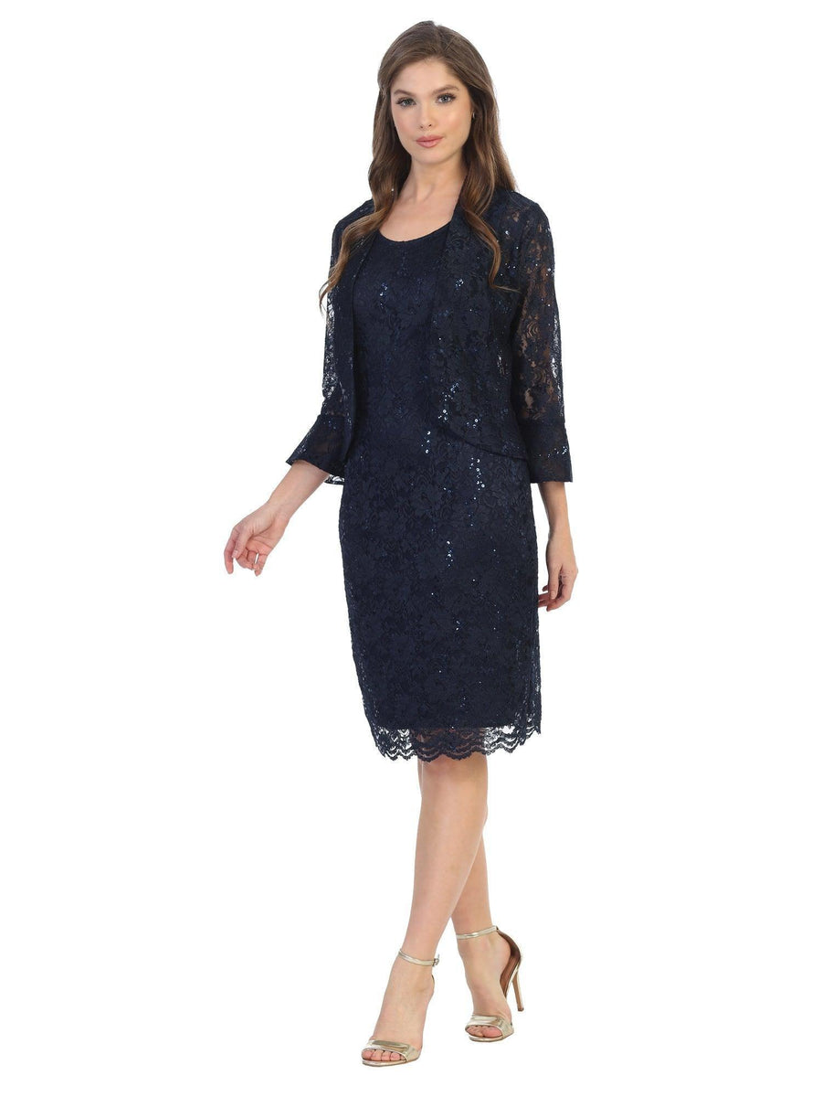 Navy M Short Mother of the Bride 2 Piece Lace Jacket Dress Sale