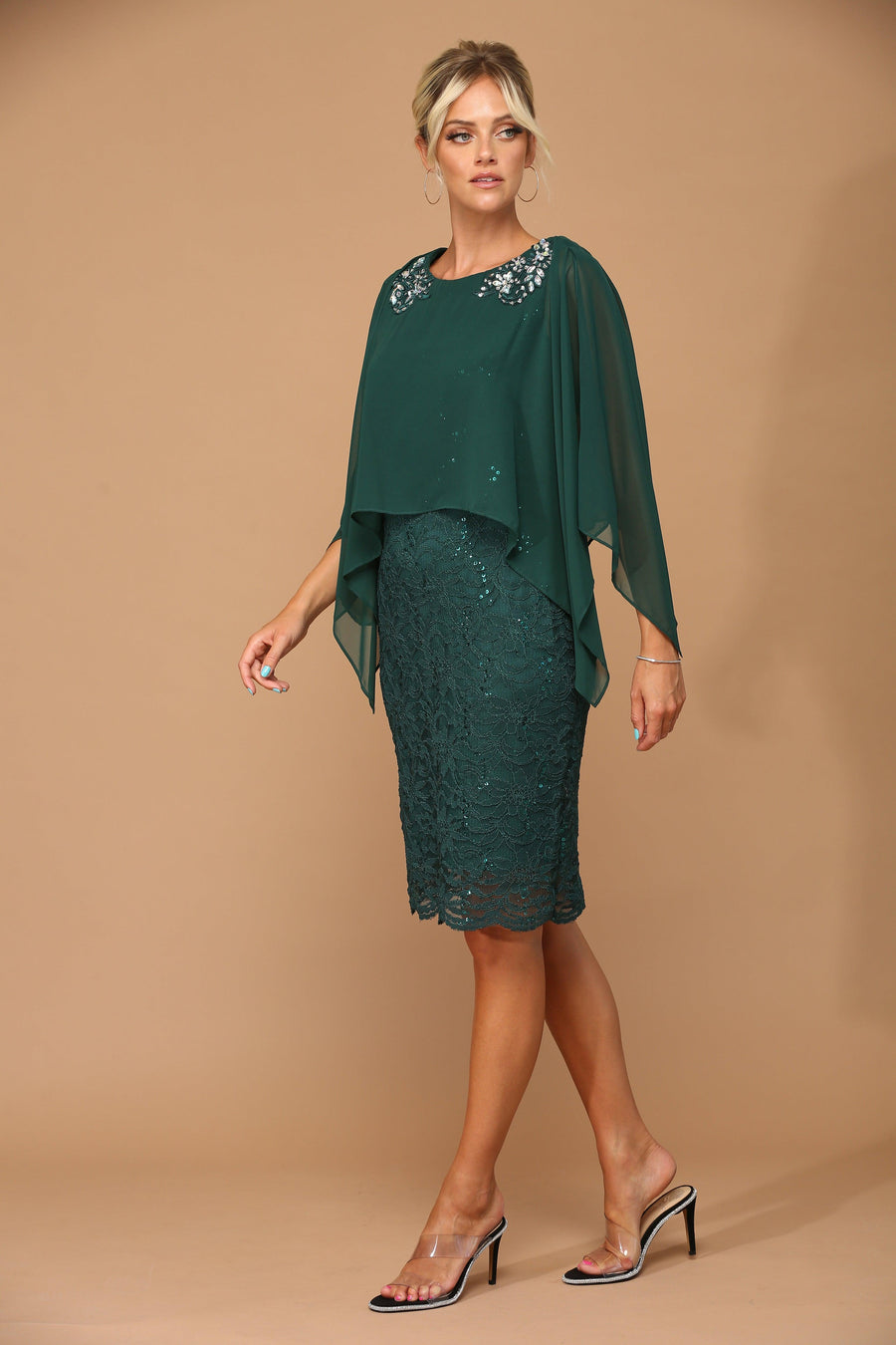 Hunter Green 3XL Short Mother of the Bride Cape Dress Sale