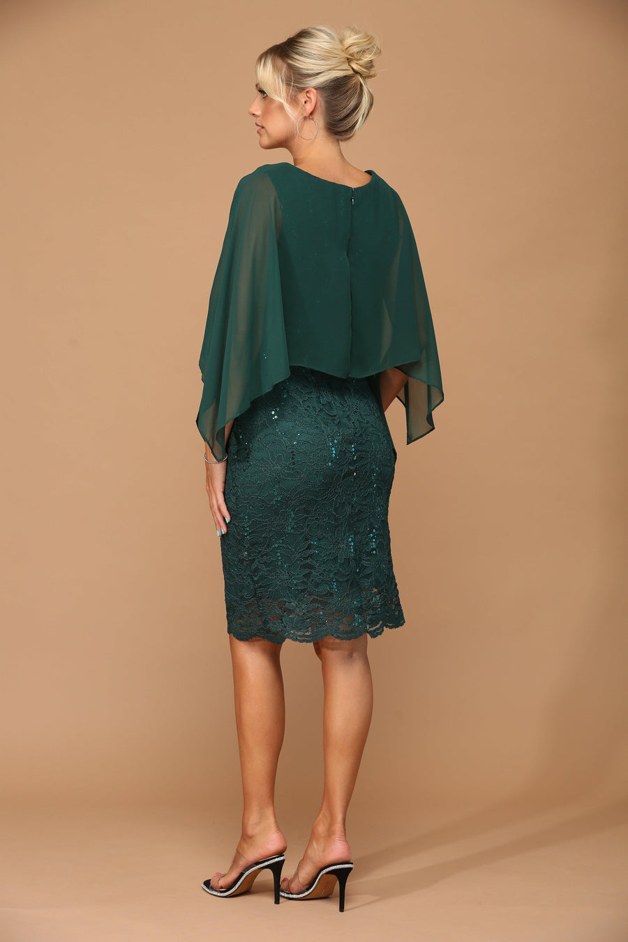 Hunter Green 3XL Short Mother of the Bride Cape Dress Sale