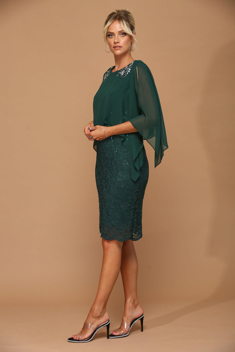 Hunter Green 3XL Short Mother of the Bride Cape Dress Sale