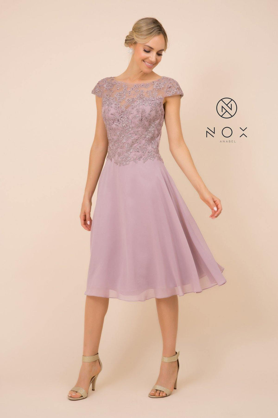 Short Mother of the Bride Lace Chiffon Dress - The Dress Outlet Nox Anabel