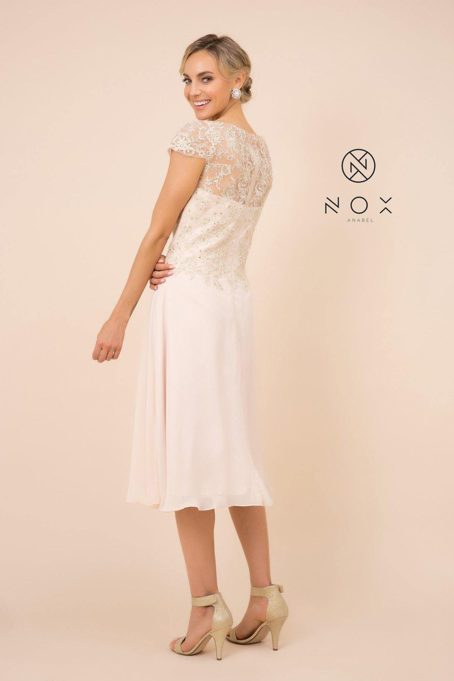 Short Mother of the Bride Lace Chiffon Dress - The Dress Outlet Nox Anabel