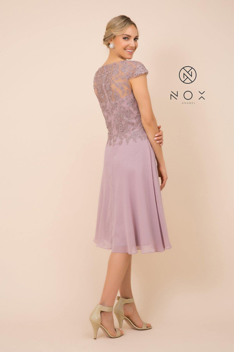 Short Mother of the Bride Lace Chiffon Dress - The Dress Outlet Nox Anabel