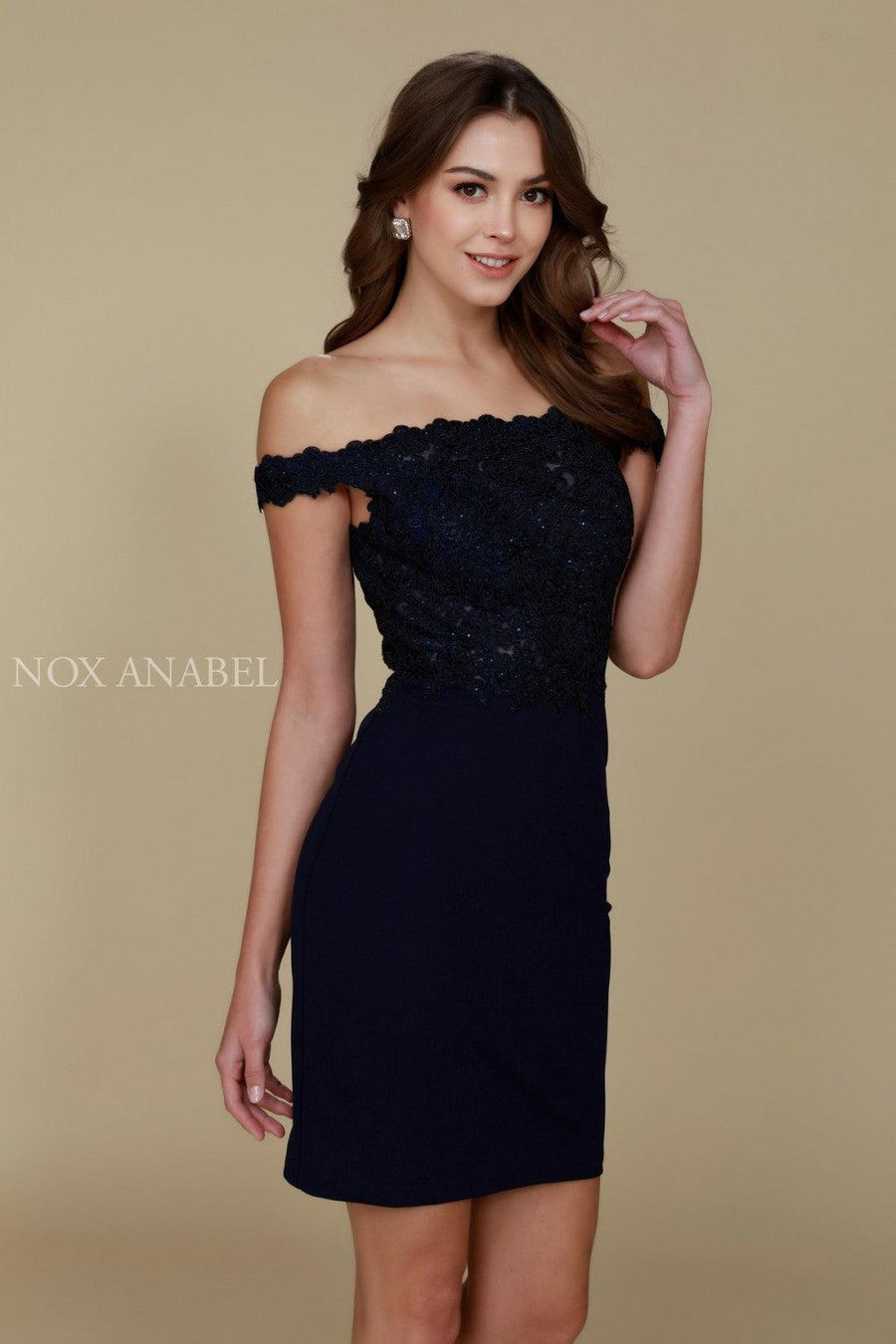 Short Off The Shoulder Formal Cocktail Dress - The Dress Outlet Nox Anabel