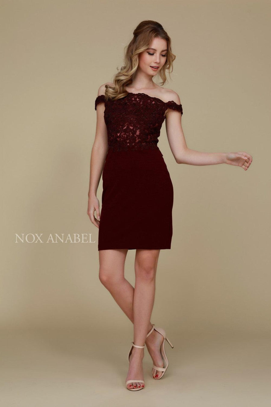 Short Off The Shoulder Formal Cocktail Dress - The Dress Outlet Nox Anabel