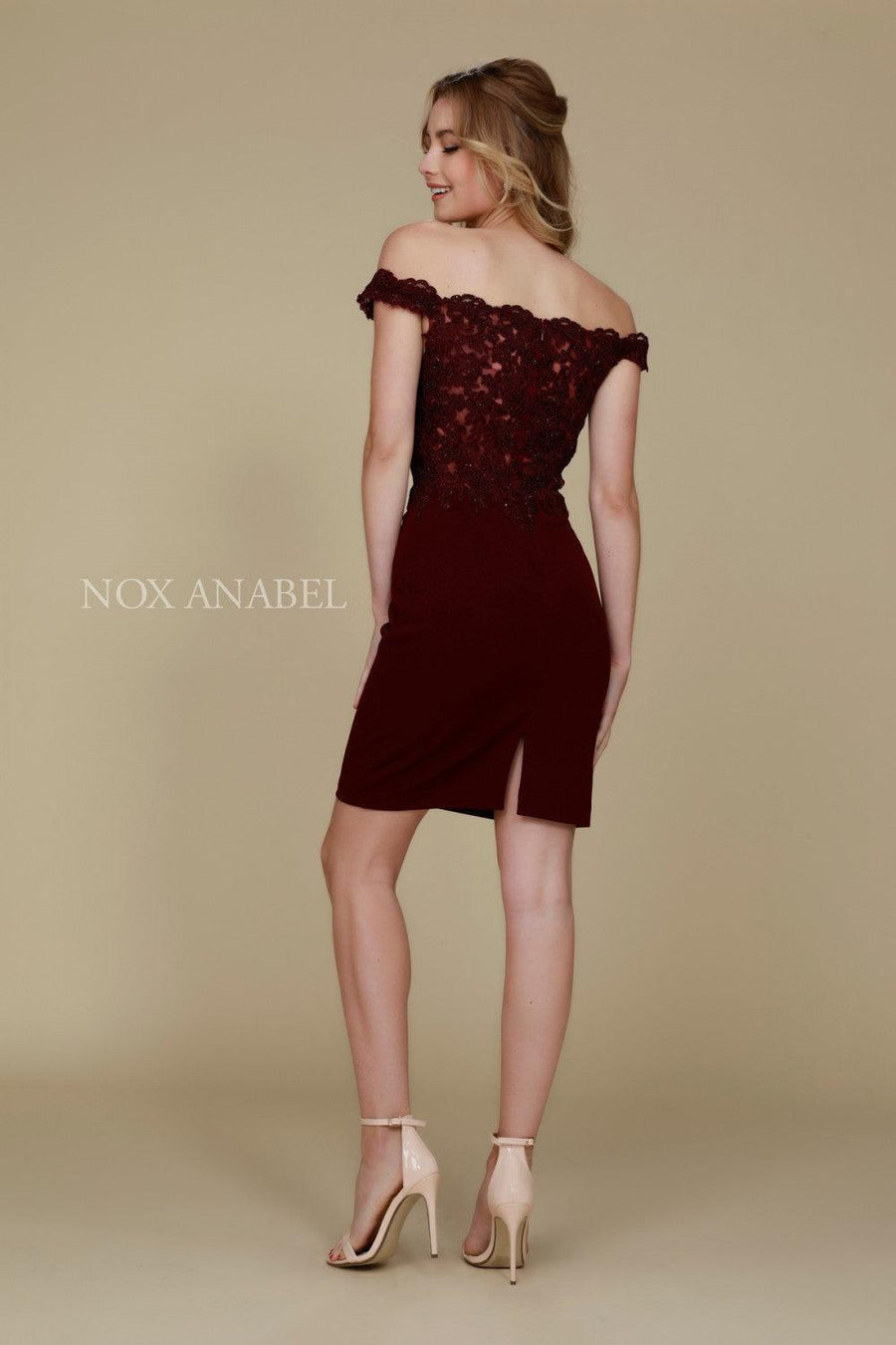 Short Off The Shoulder Formal Cocktail Dress - The Dress Outlet Nox Anabel