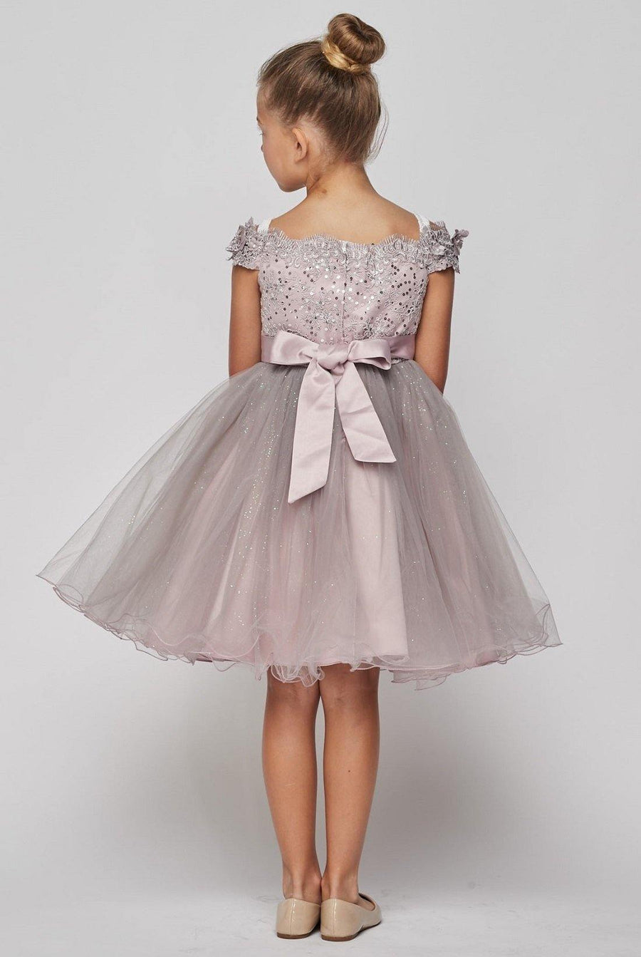 Short Sleeve Embellished Party Flower Girls Dress - The Dress Outlet Cinderella Couture