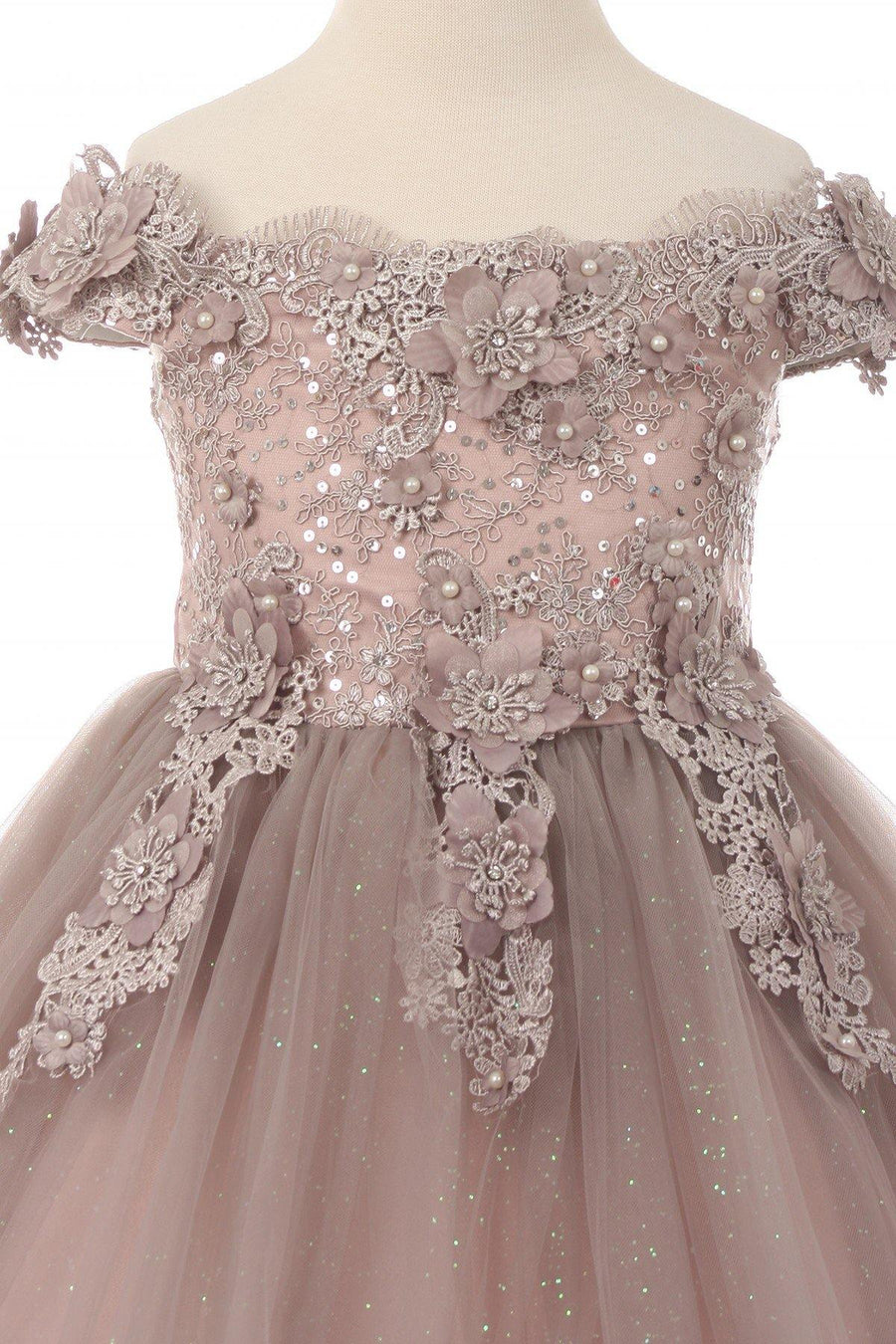 Short Sleeve Embellished Party Flower Girls Dress - The Dress Outlet Cinderella Couture