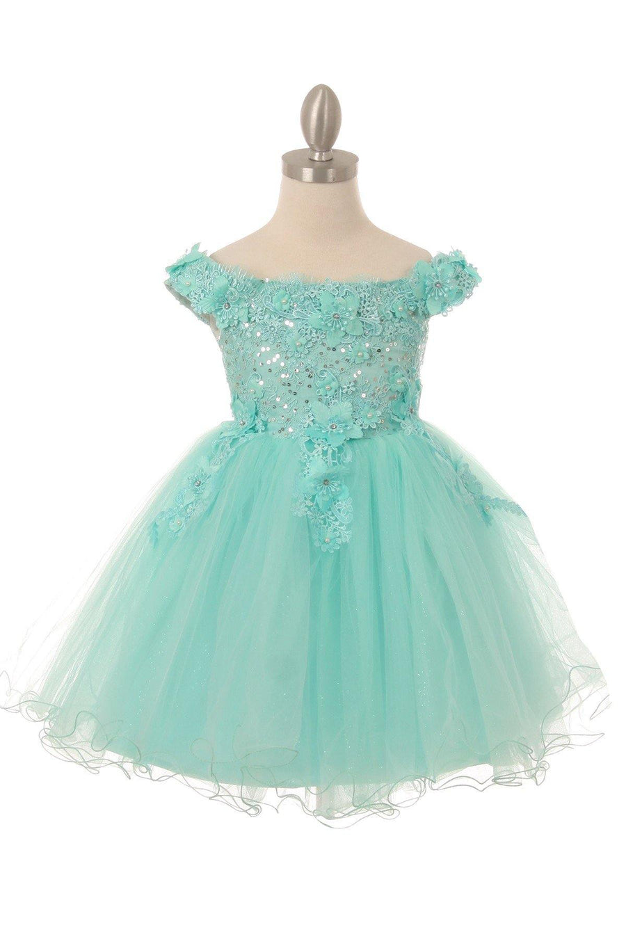 Short Sleeve Embellished Party Flower Girls Dress - The Dress Outlet Cinderella Couture