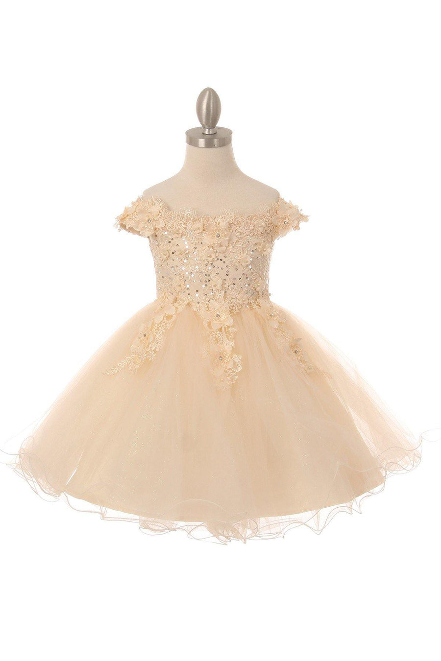 Short Sleeve Embellished Party Flower Girls Dress - The Dress Outlet Cinderella Couture