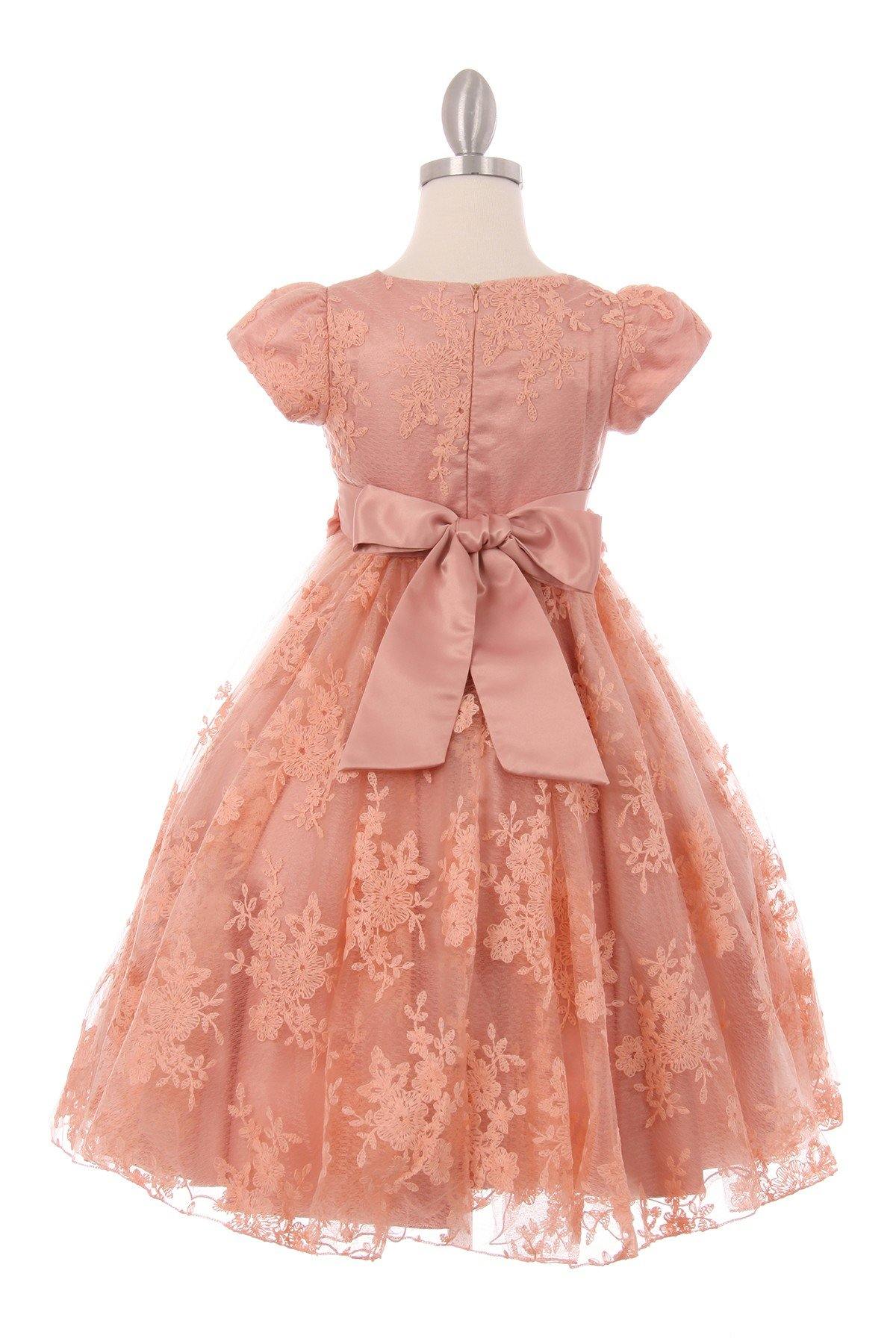 Short Sleeved Lace Flower Girls Dress - The Dress Outlet Cinderella Couture