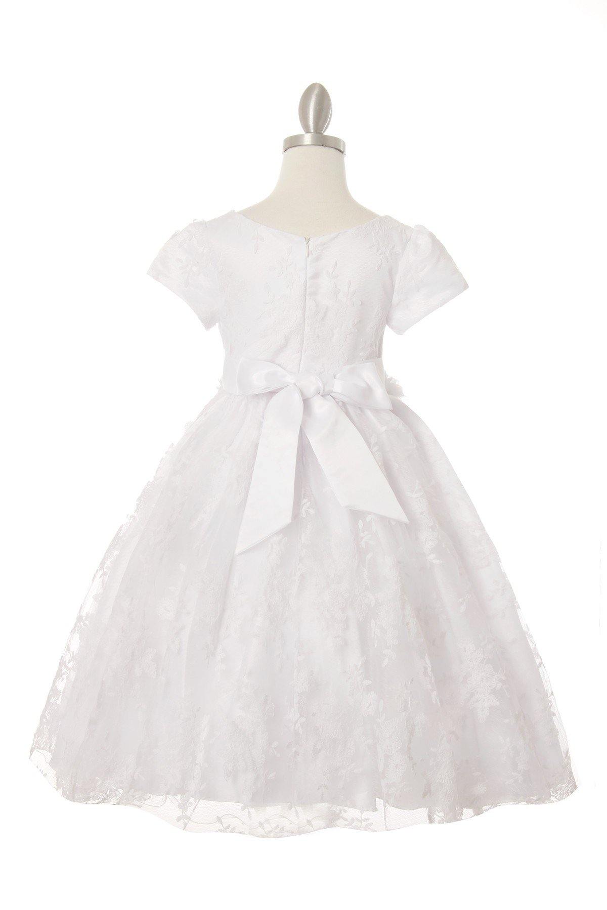 Short Sleeved Lace Flower Girls Dress - The Dress Outlet Cinderella Couture