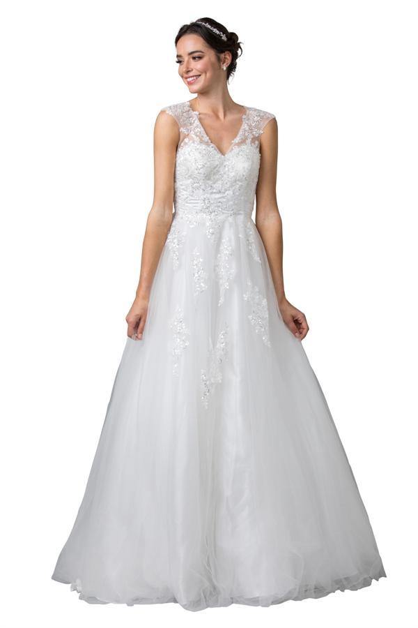 Simple Sleeveless Long Off White Wedding Gown - The Dress Outlet