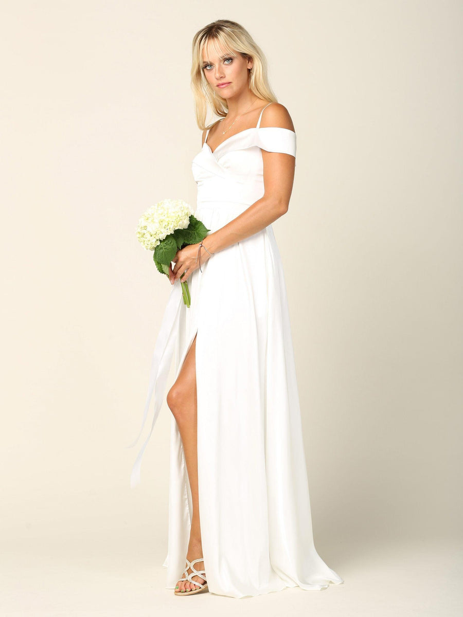 Simple Wedding Dress Long Off Shoulder Bridal Gown - The Dress Outlet